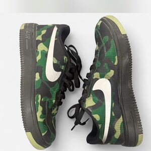 Nike Kids Green and Black Glow Camouflage Air Force Sneakers